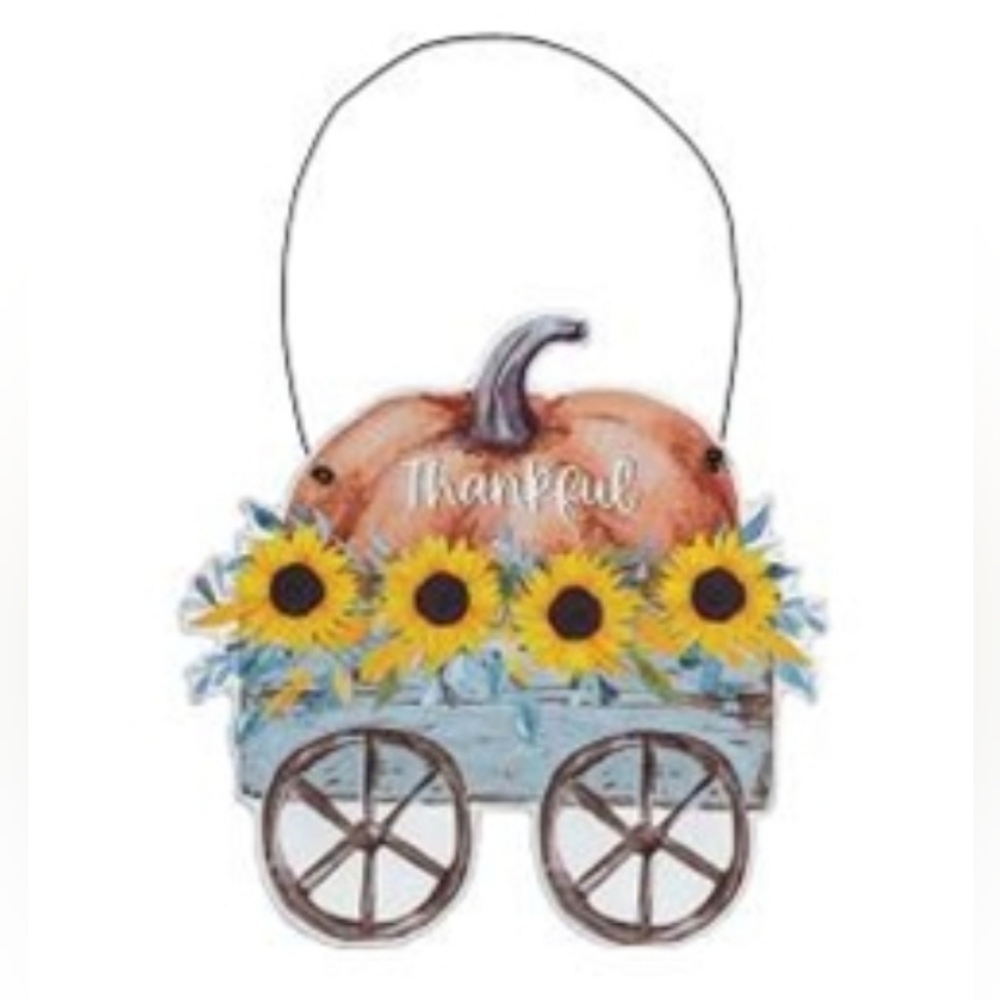Thankful Pumpkin & Sunflower Wagon Hanger